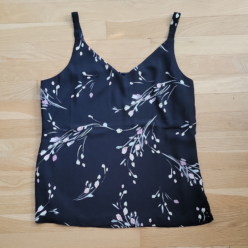 White House Black Market Black Floral Polka Dot Blouse